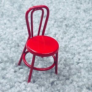 Red Metal Kitchen Restaurant Bistro Chair Miniature Collectible Doll House Mini